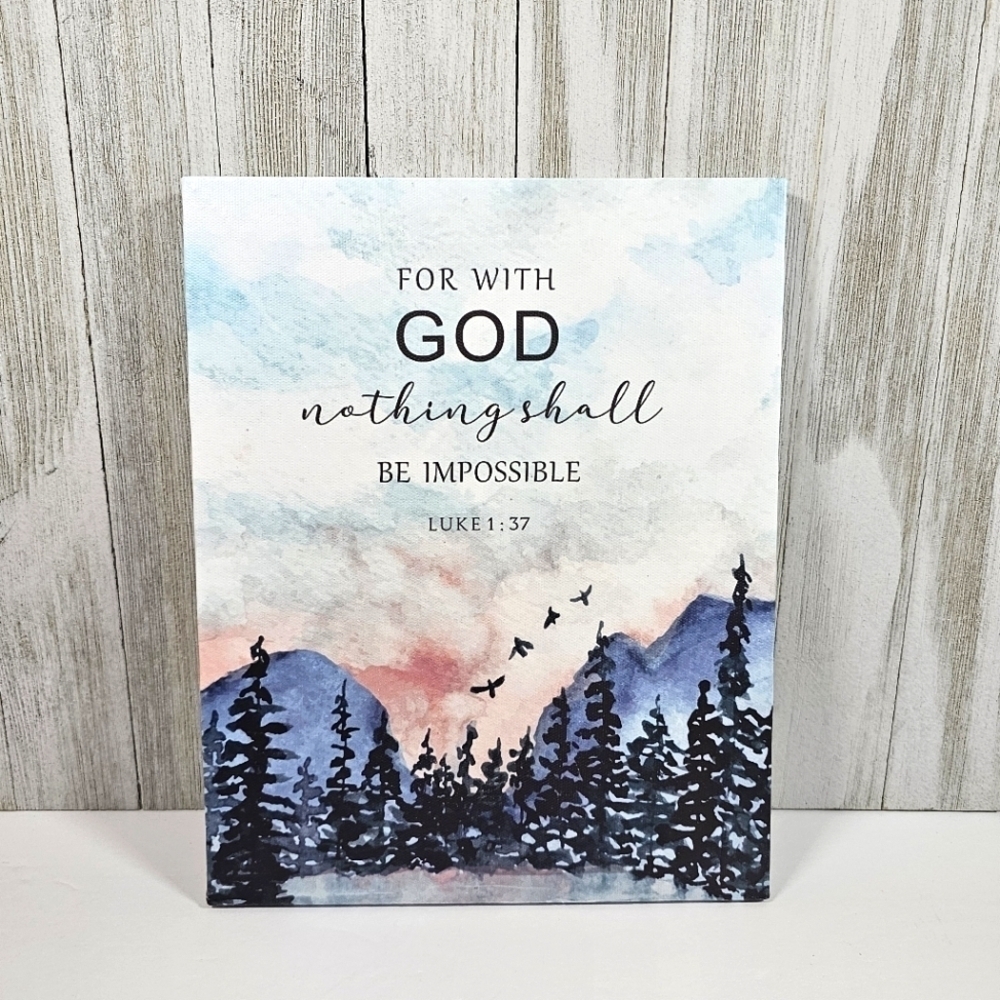 NEW Canvas Watercolor Art 10x8" Scripture Luke 1:37